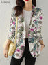 Women Autumn Blazer Retro Printed Coats Casual Long Sleeve Floral Outerwear ZANZEA Female Single Button Lapel Jackets Oversize - MyEmpired