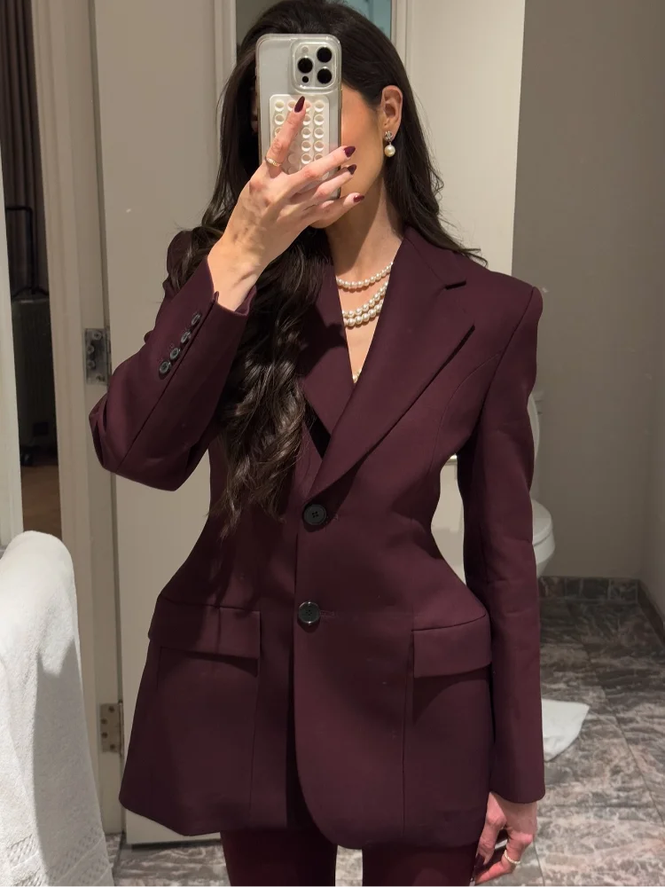 Woman Elegant Solid Cinch Waist Fitted Blazer Chic Lapel V Neck Long Sleeved Buttons Jackets Fashion Female High Streetwear 2025