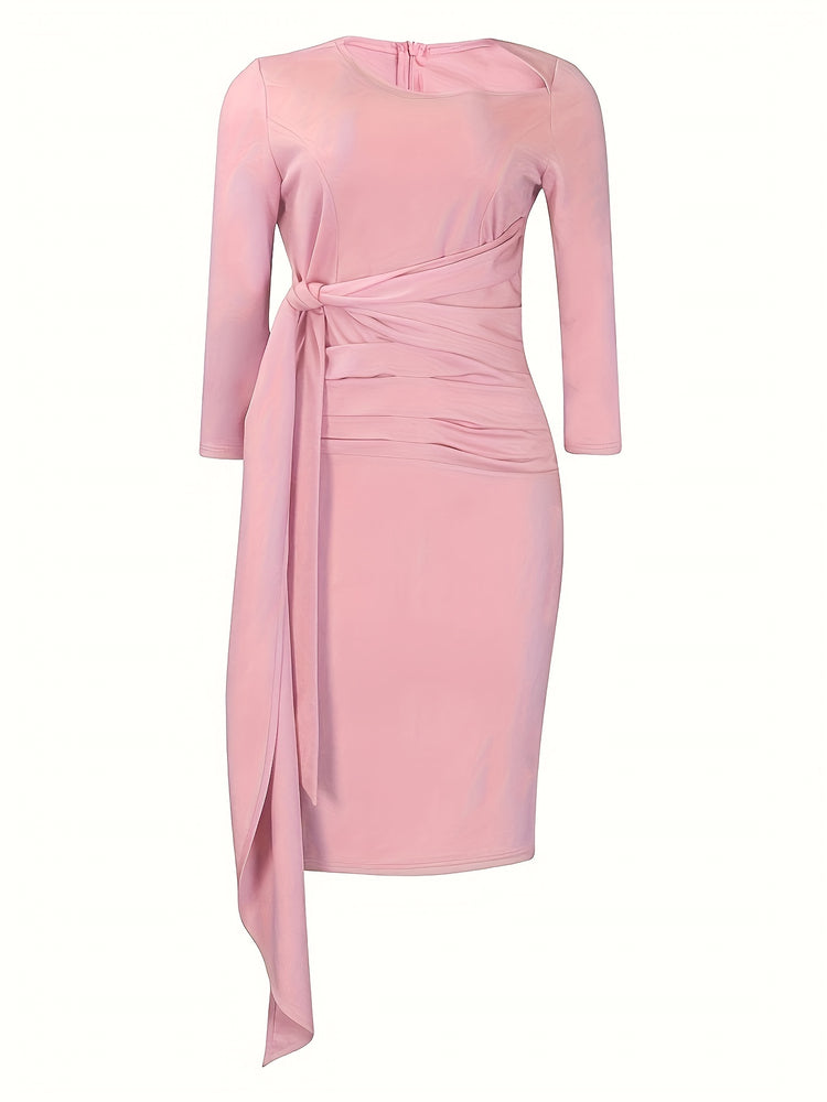 Crew Neck Sash Sheath Dress - MyEmpired
