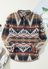 Geometric Half Button Long Sleeve Sweatshirt - MyEmpired
