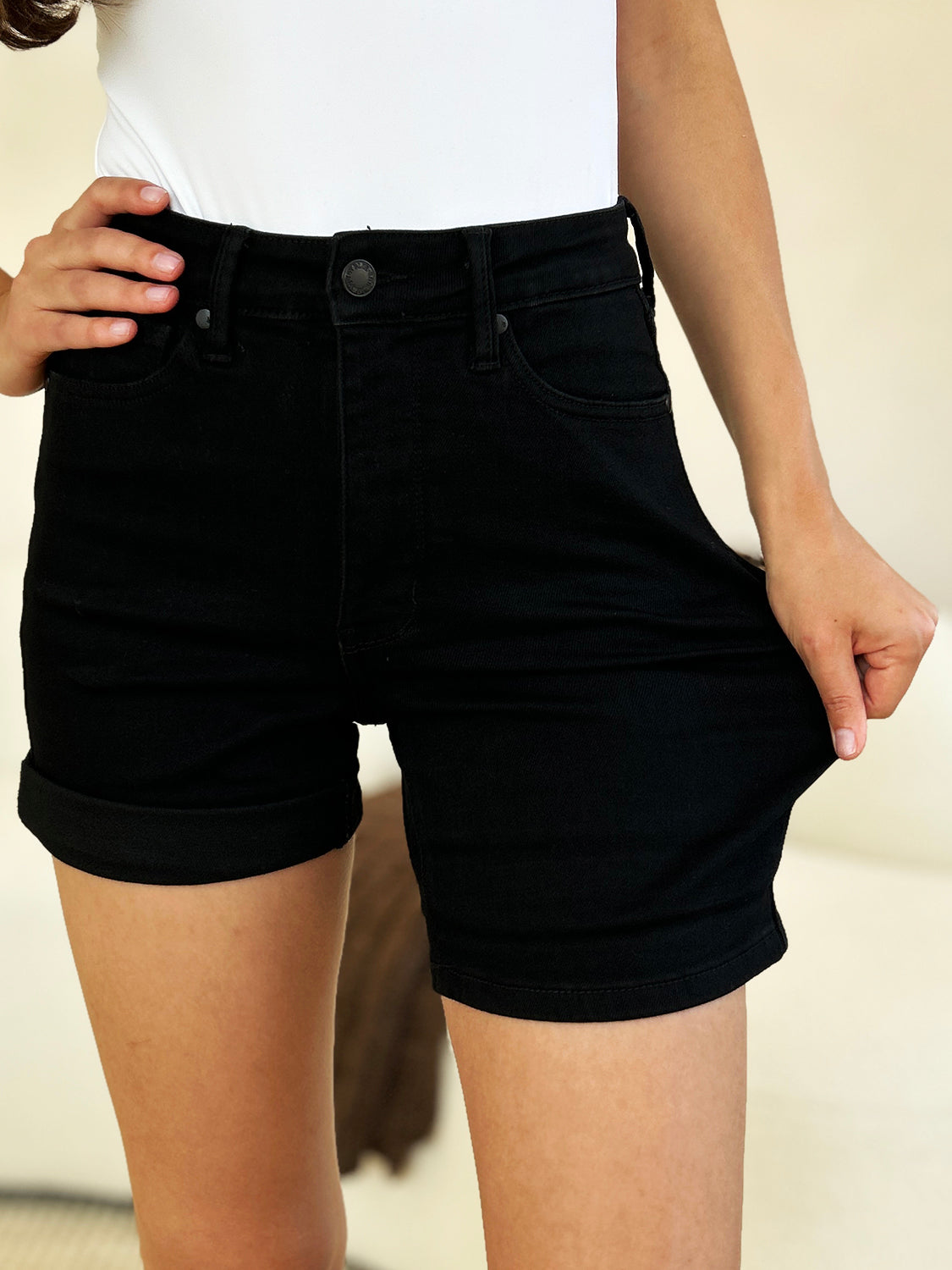 Judy Blue Full Size High Waist Tummy Control Cuffed Denim Shorts - MyEmpired