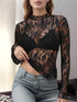 Floral Mock Neck Long Sleeve Mesh Top - MyEmpired