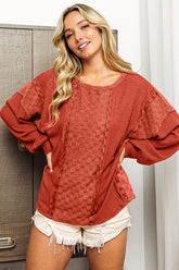 BiBi Checkered Spliced Long Sleeve Top - MyEmpired
