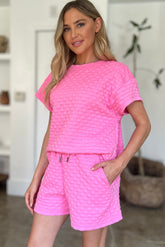 Double Take Full Size Texture T-Shirt and Shorts Set - MyEmpired