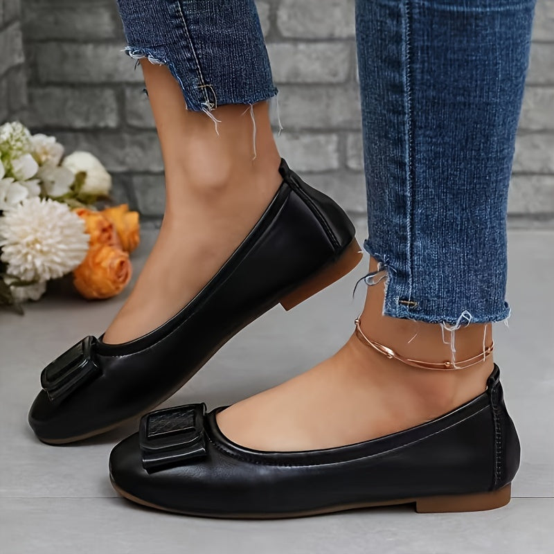 Chic Women's Slip-On Flats with Bowknot - Soft Sole, Non-Slip, Versatile for All Seasons, Faux Cover Casual Shoes