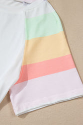 Rainbow Striped Round Neck T Shirt and Shorts Lounge Set - MyEmpired