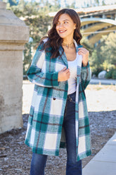 Double Take Full Size Plaid Button Up Lapel Collar Coat - MyEmpired