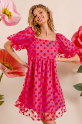 BiBi Polka Dot Mesh Puff Sleeve Dress - MyEmpired