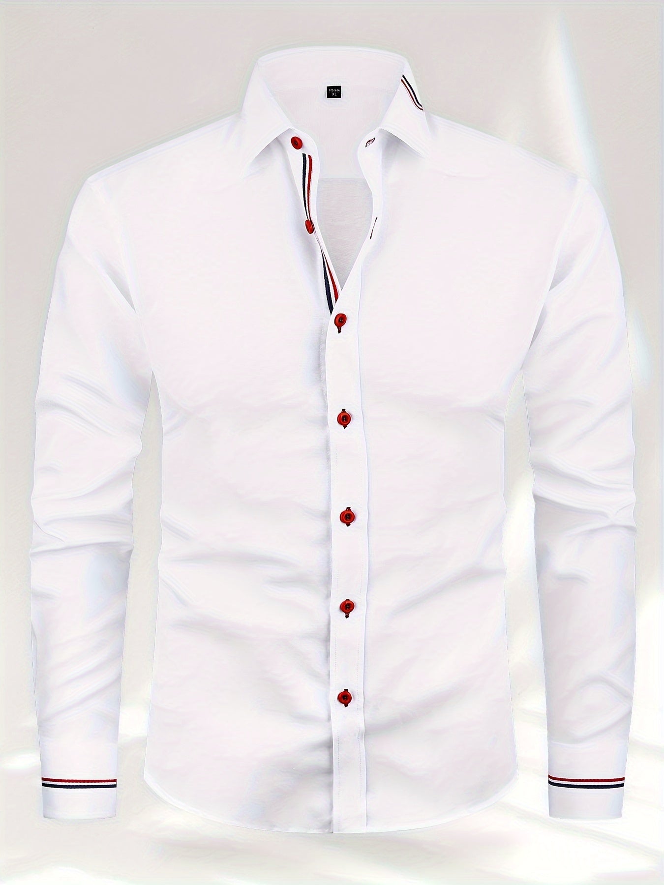 Men's Contrast Striped Design Lapel Collar Design Dress Shirts, Long Sleeve Casual Button Up Shirt For Formal Occasions