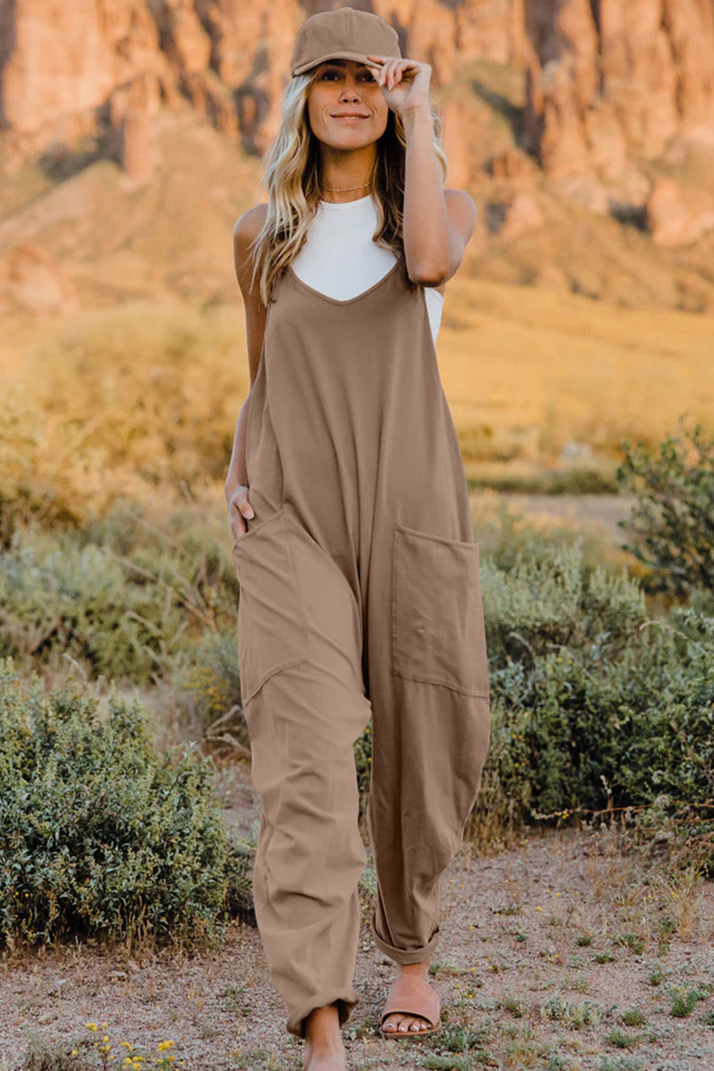 Double Take Full Size V-Neck Sleeveless Jumpsuit with Pockets - MyEmpired