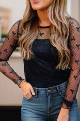 Bow Round Neck Sheer Top - MyEmpired