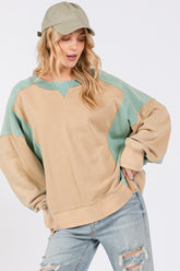SAGE + FIG Color Block Round Neck Sweatshirt - MyEmpired