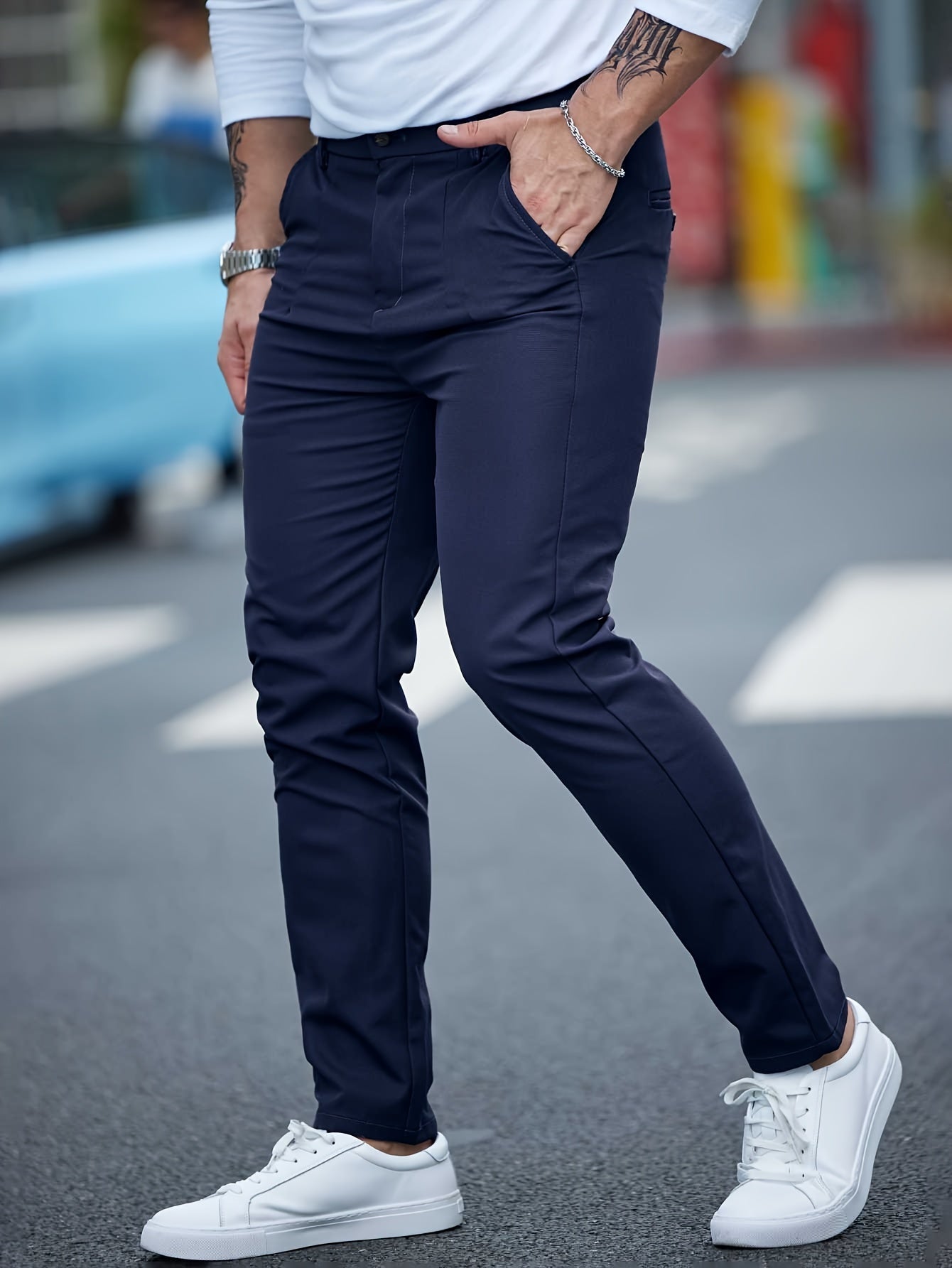 Men's Solid Color Straight Leg Pants, Casual Versatile Comfy Slim Trousers For Spring And Fall As Gift