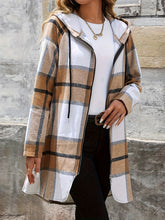 Drawstring Plaid Zip Up Hooded Outerwear - MyEmpired
