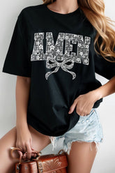 AMEN Bow Round Neck Short Sleeve T Shirt - MyEmpired