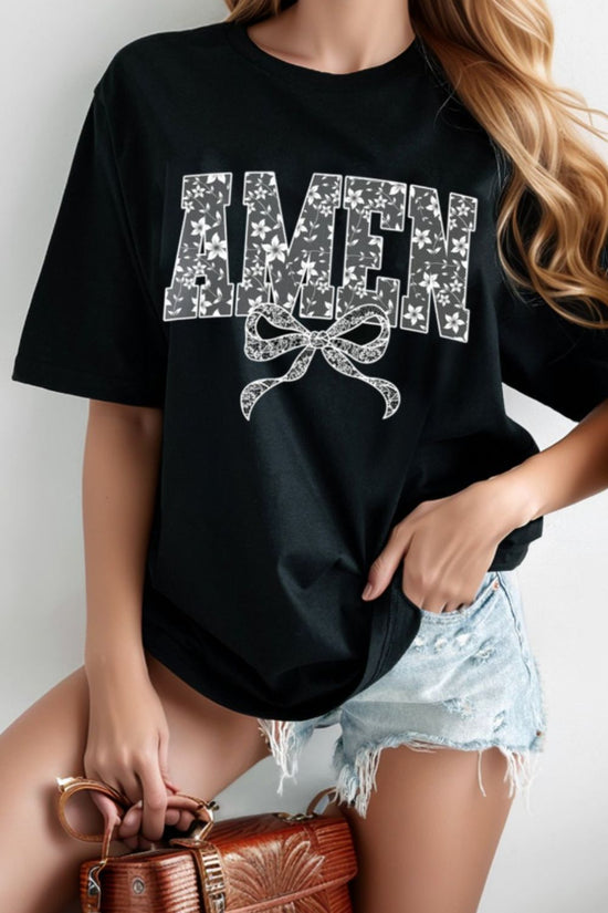 AMEN Bow Round Neck Short Sleeve T Shirt - MyEmpired