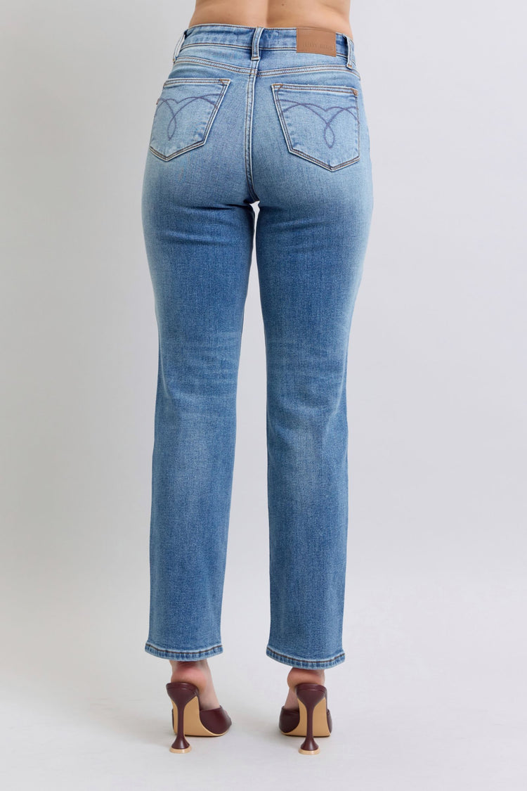 Judy Blue Full Size Run Vintage Wash Thermal Straight Jeans - MyEmpired