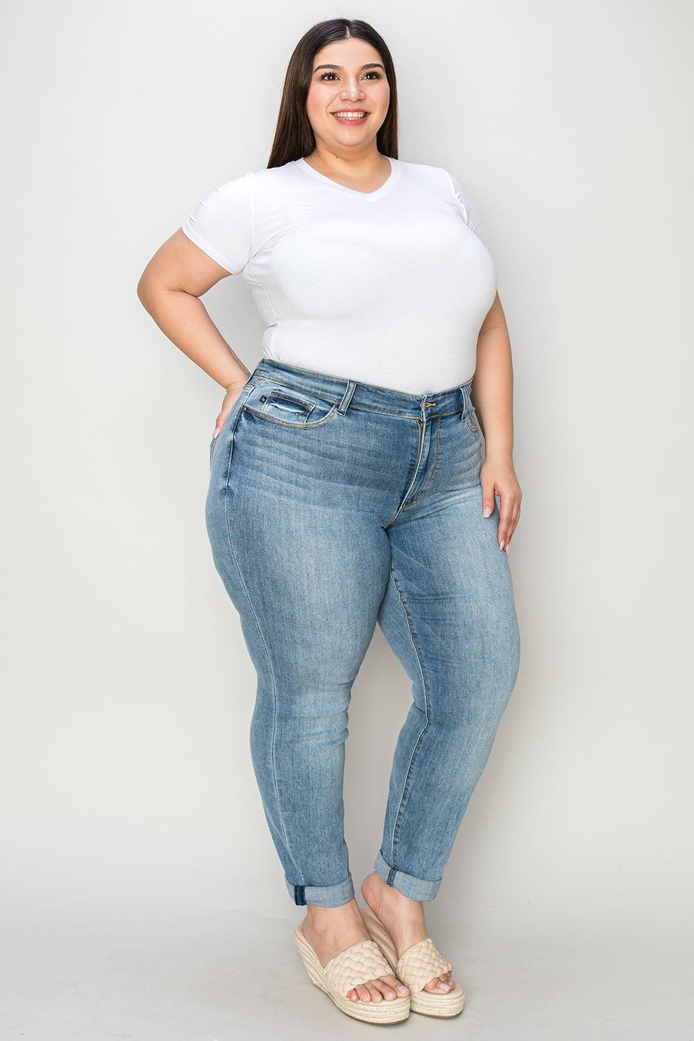 Judy Blue Full Size Cuffed Hem Slim Jeans - MyEmpired