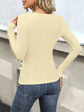Surplice Neck Eyelet Skinny Top, Elegant Side Button Long Sleeve Top For Spring & Summer, Women&