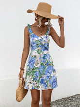 Printed Ruffled Surplice Wide Strap Mini Dress - MyEmpired