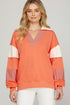 She + Sky Full Size Color Block Sleeve Johnny Collar French Terry Sweatshirt Plus Size - MyEmpired