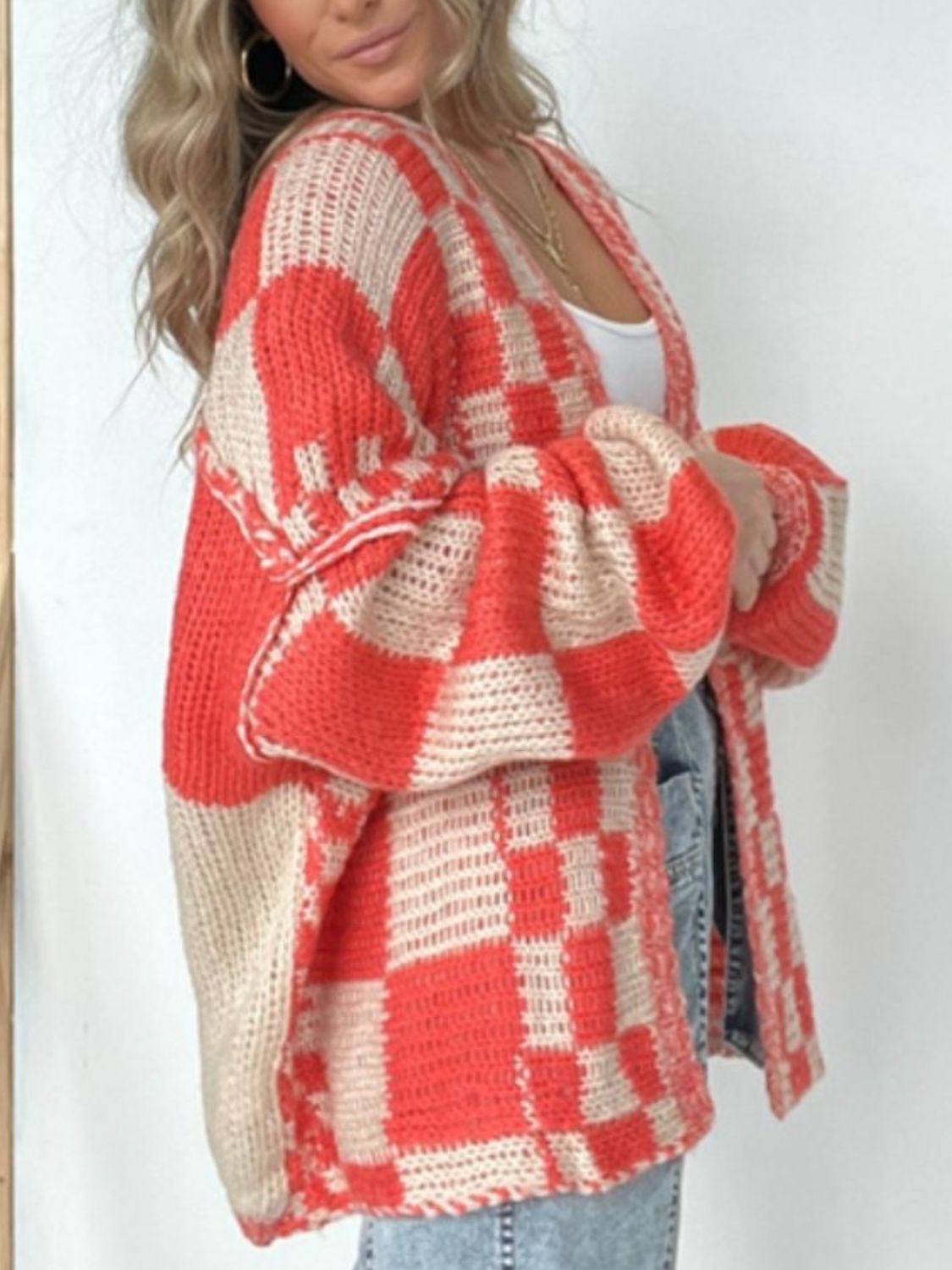 Plaid Open Front Long Sleeve Cardigan - MyEmpired