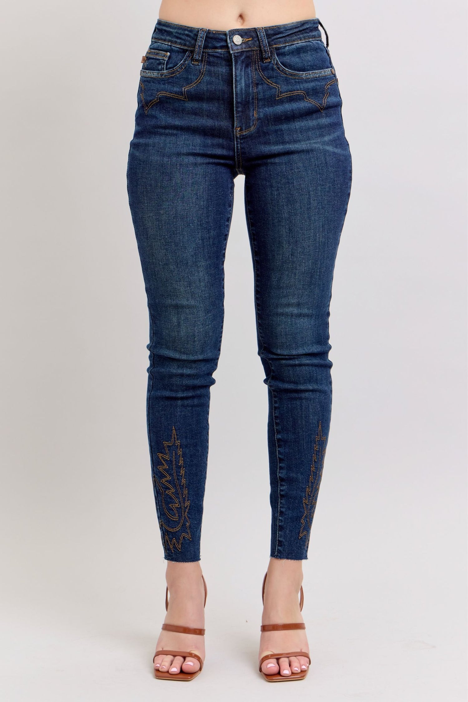 Judy Blue Full Size Embroidered High Rise Skinny Jeans Plus Size - MyEmpired
