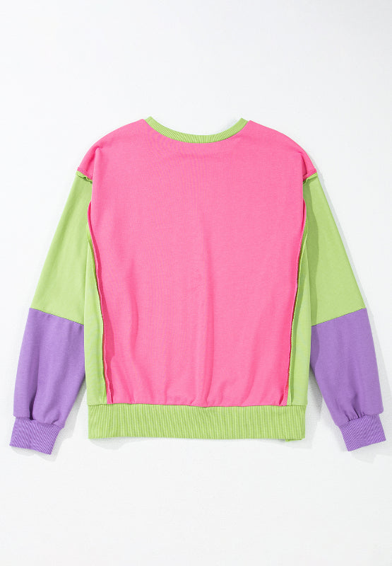 Exposed Seam Color Block Long Sleeve Sweatshirt - MyEmpired