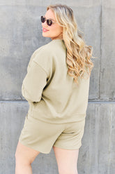 Double Take Full Size Texture Long Sleeve Top and Drawstring Shorts Set - MyEmpired