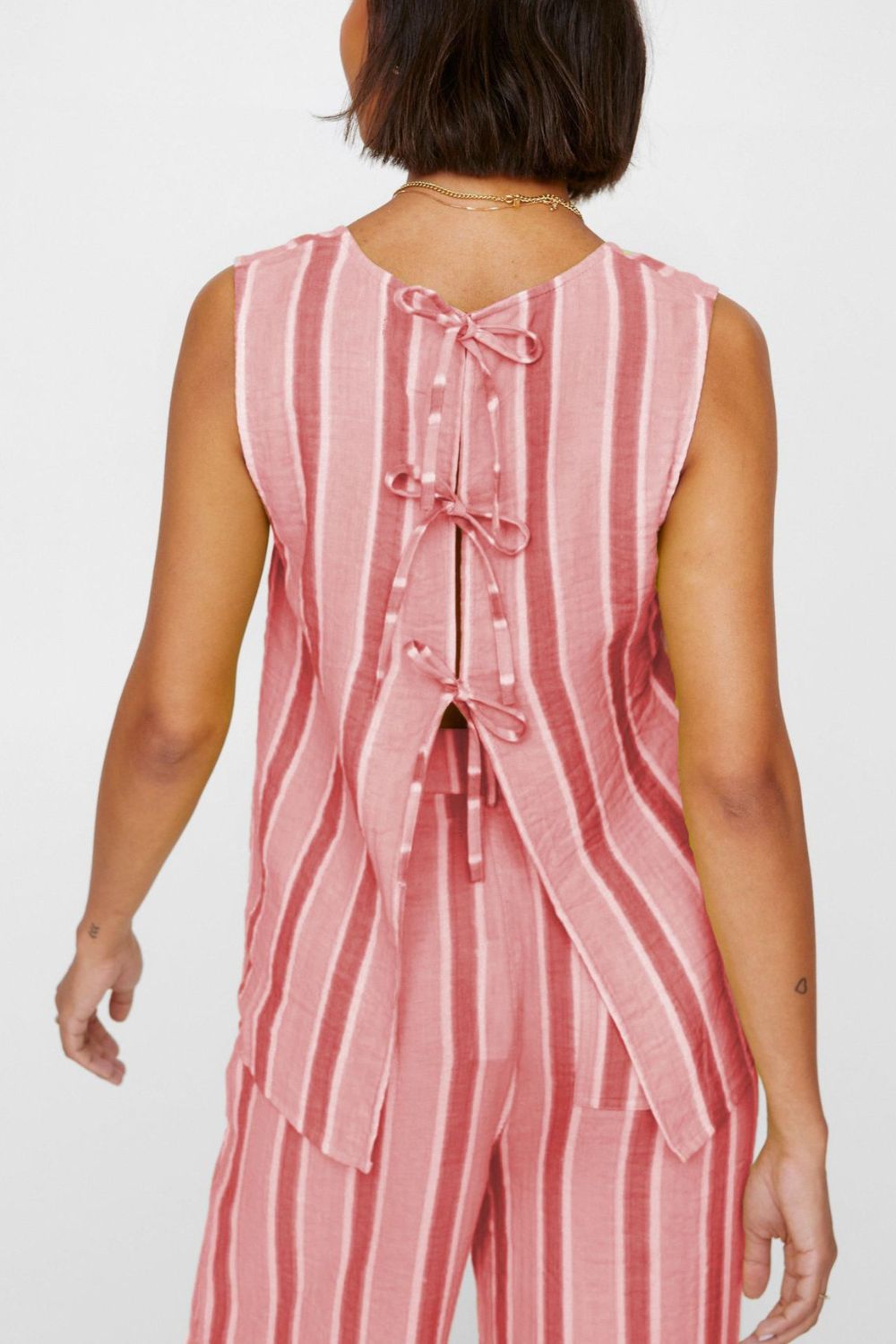 Tied Front Striped Top and Pants Set - MyEmpired