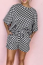 Checkered Round Neck Top and Shorts Set - MyEmpired