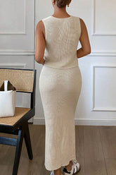 Flower V-Neck Vest and Skirt Sweater Set - MyEmpired