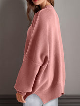 Double Take Side Slit Round Neck Long Sleeve Sweater - MyEmpired