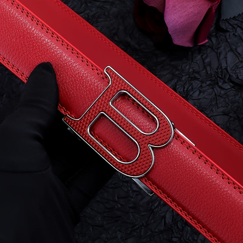 Men'S Fashion Belt, Casual Business Leather Strap, Unisex Buckle Belt, Daily Commute Pants Belt, Letter Automatic Clasp, Multiple Colors, Regular Fit, Alloy Buckle, Beaytar Brand