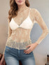 Floral Mock Neck Long Sleeve Mesh Top - MyEmpired