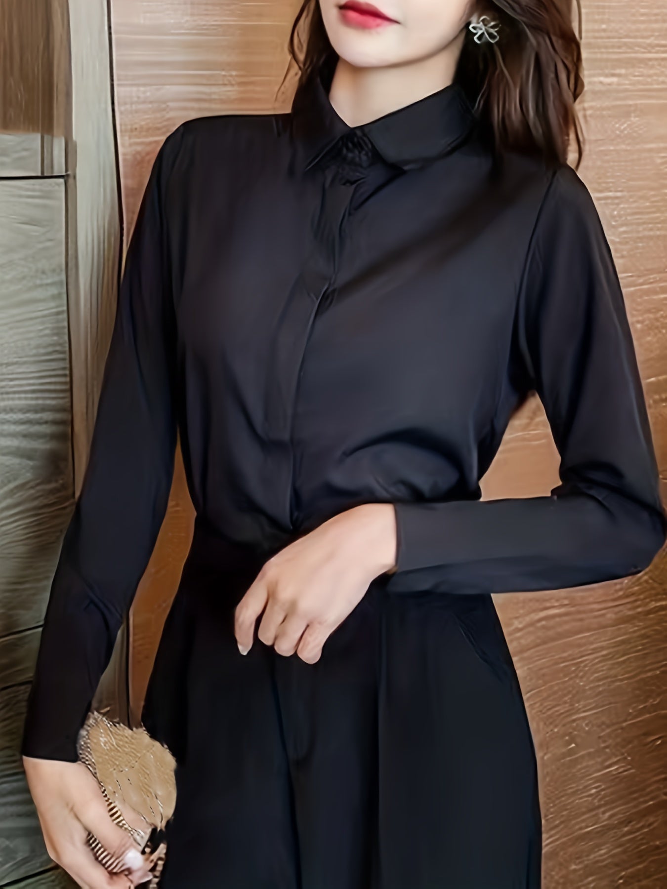 Women's Slim Fit Long Sleeve Shirt, Casual Versatile Lapel Botton Down Sports T-shirt, Women's Activewear