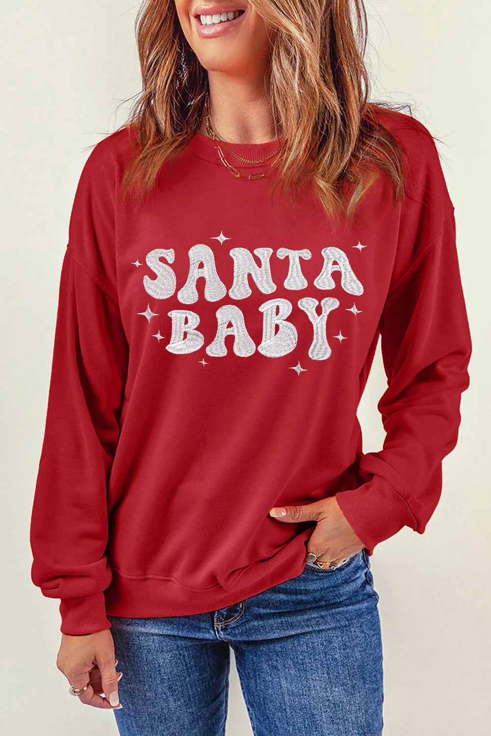 SANTA BABY Round Neck Long Sleeve Sweatshirt - MyEmpired