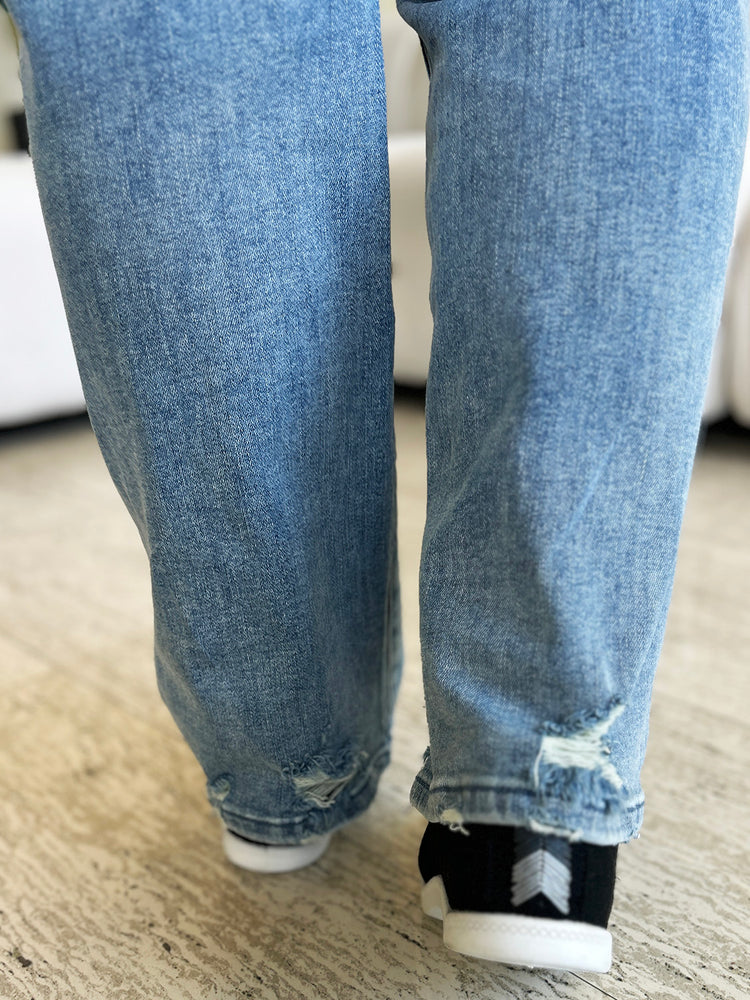 Judy Blue Full Size Mid Rise Distressed Straight Jeans - MyEmpired