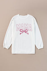 MAMA Bow Round Neck Long Sleeve Sweatshirt - MyEmpired
