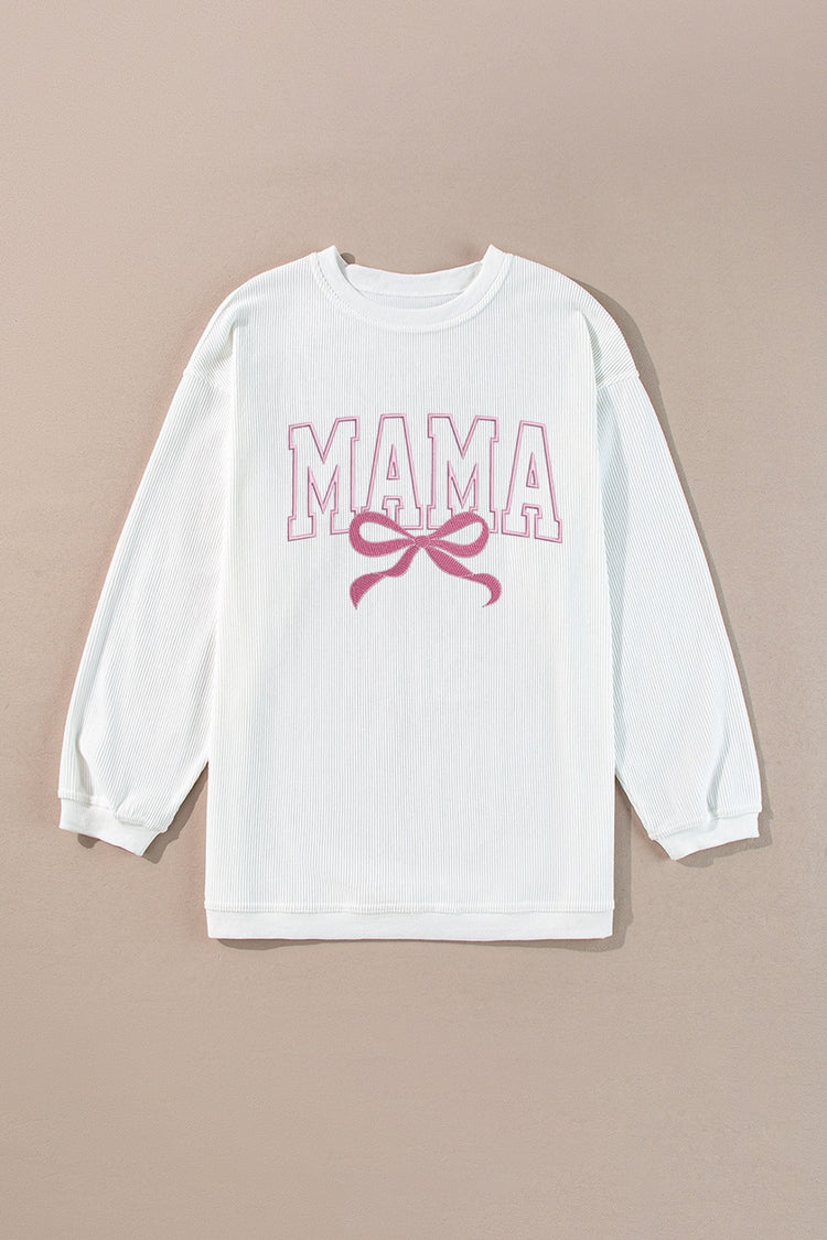 MAMA Bow Round Neck Long Sleeve Sweatshirt - MyEmpired