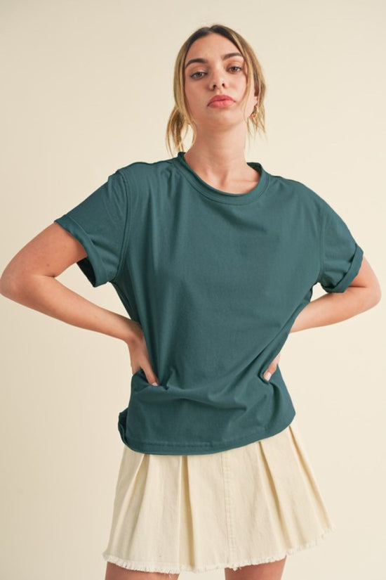 Aemi + Co Exposed Seam Round Neck Short Sleeve T-Shirt - MyEmpired