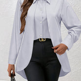 Solid Color Button Front Shirt, Elegant Long Sleeve Shirt For Spring & Fall, Women&