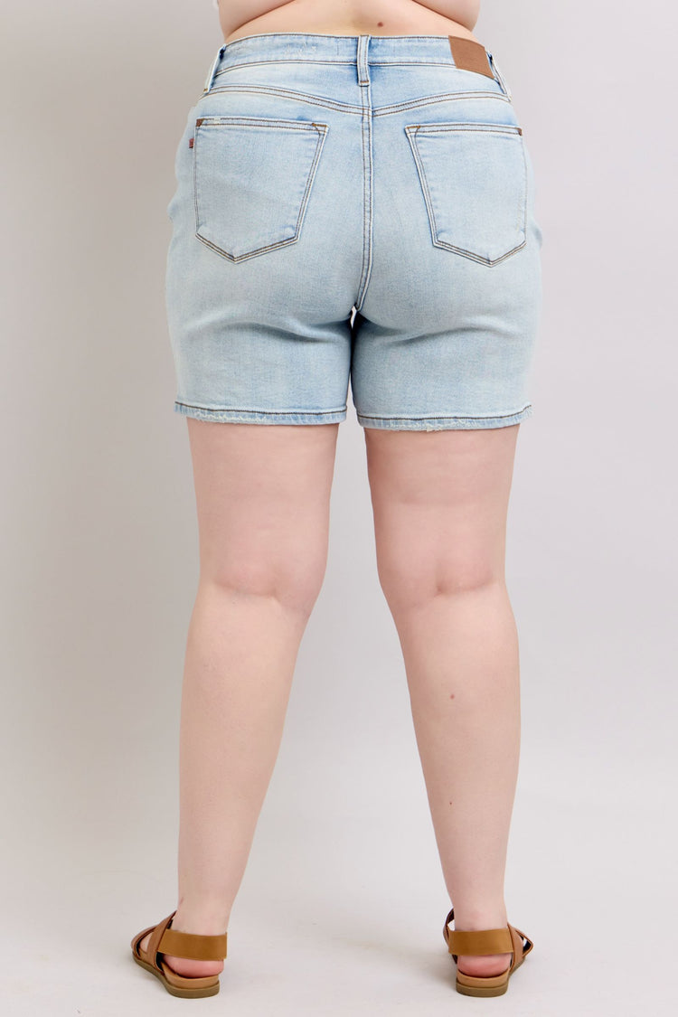 Judy Blue Full Size 2 Button Denim Shorts with Pockets Plus Size - MyEmpired