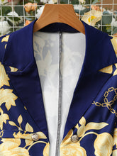 Floral Print Elegant Suit Set, Double Breasted Blazer & Slim Fit Pants Outfits, Women&