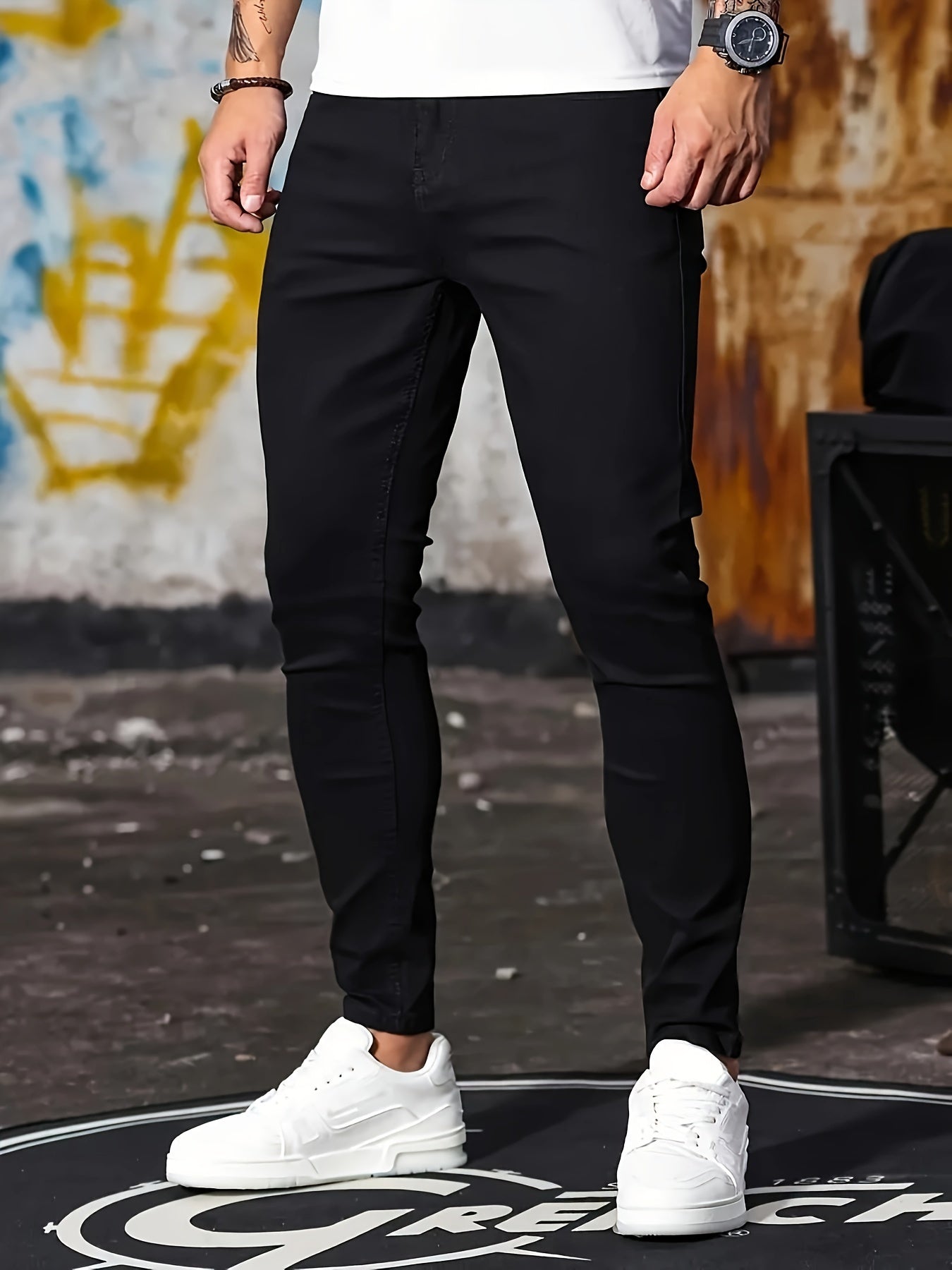 Solid Slim Fit Denim Pants For Males, Stylish Casual Jeans For Men