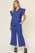 Double Take Texture Ruffle Short Sleeve Top and Drawstring Wide Leg Pants Set - MyEmpired