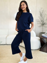 Double Take Full Size Texture Short Sleeve Top and Pants Set - MyEmpired