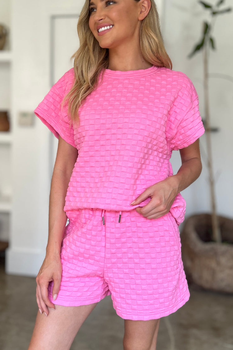 Double Take Full Size Texture T-Shirt and Shorts Set - MyEmpired