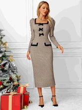 Bow Plaid Square Neck Puff Sleeve Dress - MyEmpired