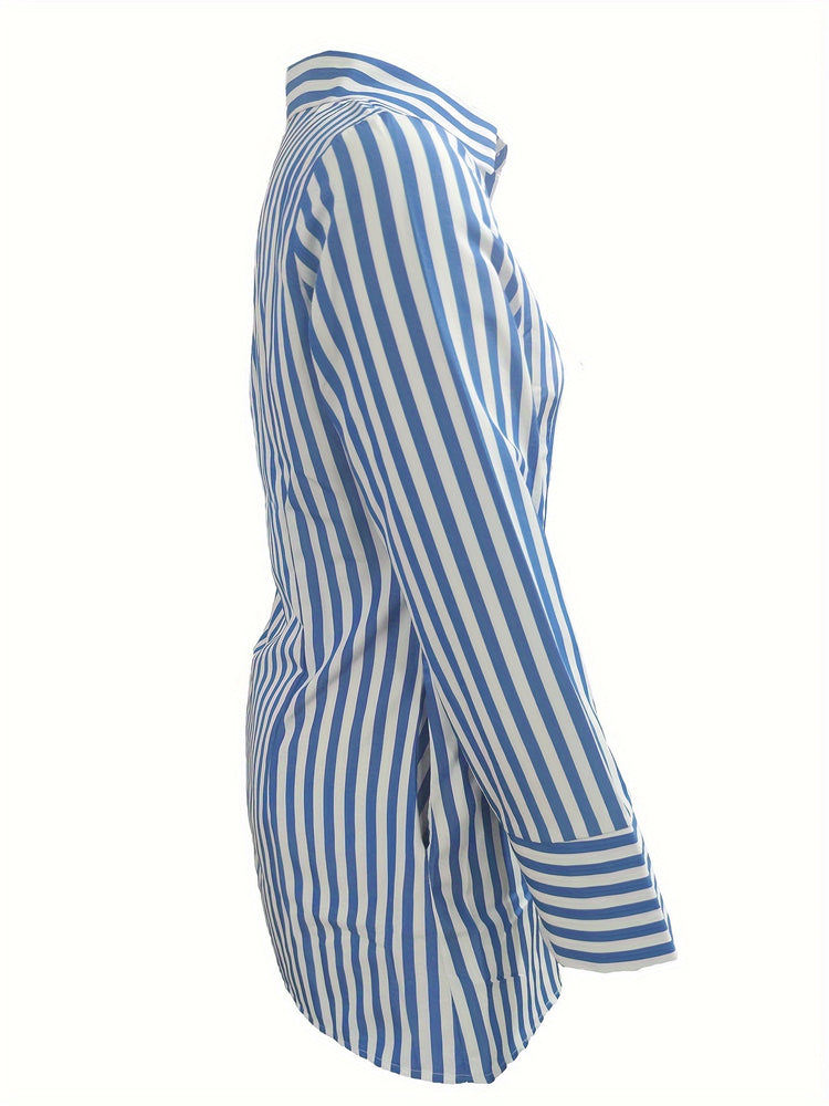 Chic Striped Shirt Dress with Side Pockets - MyEmpired
